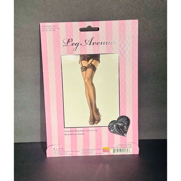 Leg Avenue Nylon Sheer Thigh Highs Lace Top Style 1011 One Size Black Stockings - Picture 2 of 2